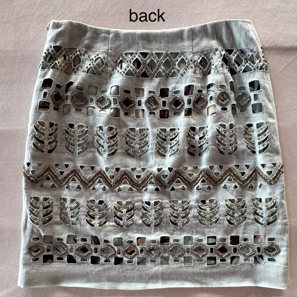 Per Se Linen Beaded Cut-Out Silk Lined Mini Skirt (6) - Picture 8 of 17